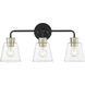 Cameron 3 Light 23 inch Matte Black/Modern Gold Vanity Light Wall Light